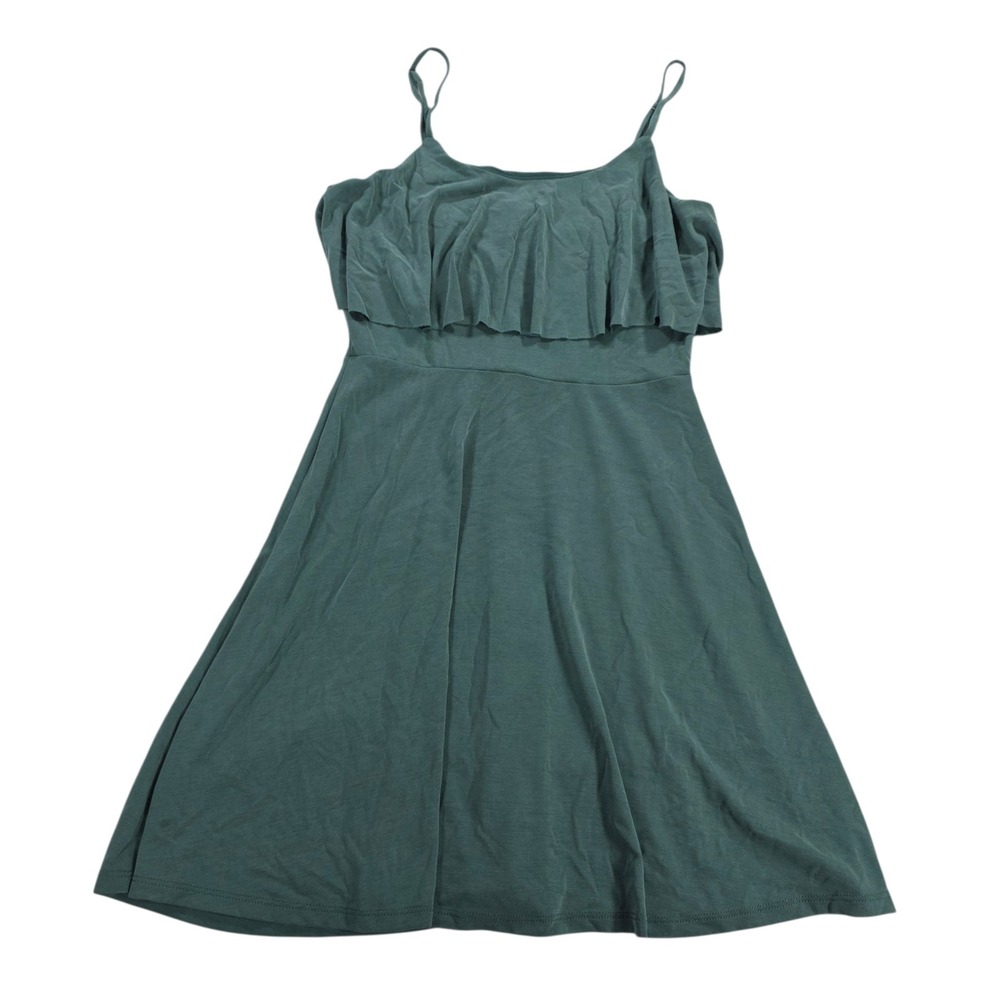 Forever 21 Ruffle Overlay Spaghetti Strap Forest Green Mini Dress Small Womens